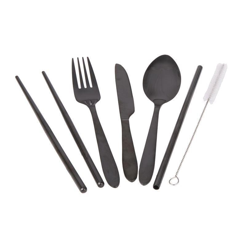 Appetito – Stainless Steel Traveller’s Cutlery Set in Zippered Pouch Black-1791295556602171393