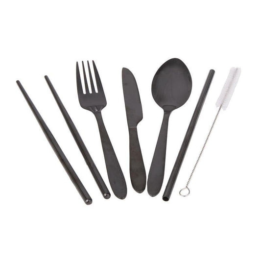 Appetito – Stainless Steel Traveller’s Cutlery Set in Zippered Pouch Black-1791295556602171393